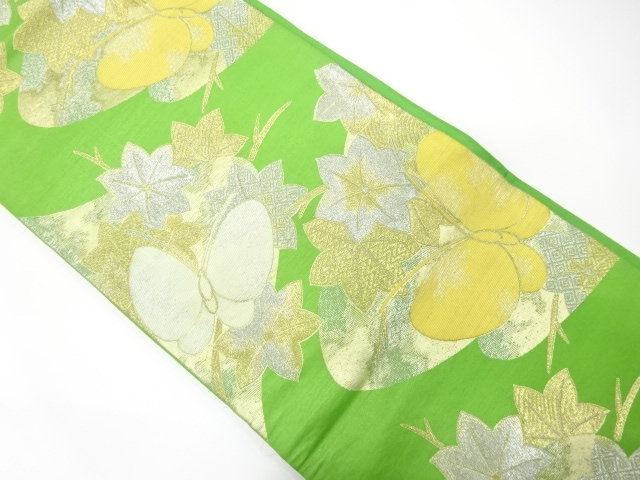 JAPANESE KIMONO / ANTIQUE FUKURO OBI / SILK / WOVEN BUTTERFLY